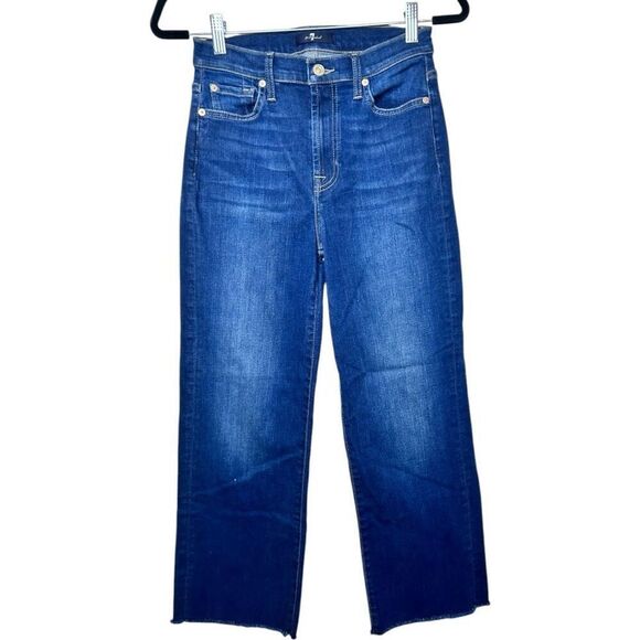 7 for all Mankind Cropped Alexa Jeans Size 27 Dark Wash Classic Closet Staple - Picture 1 of 15